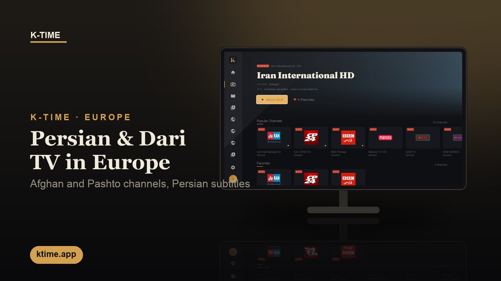 Persian and Dari live TV, films and series on K-Time for Afghan households in Europe