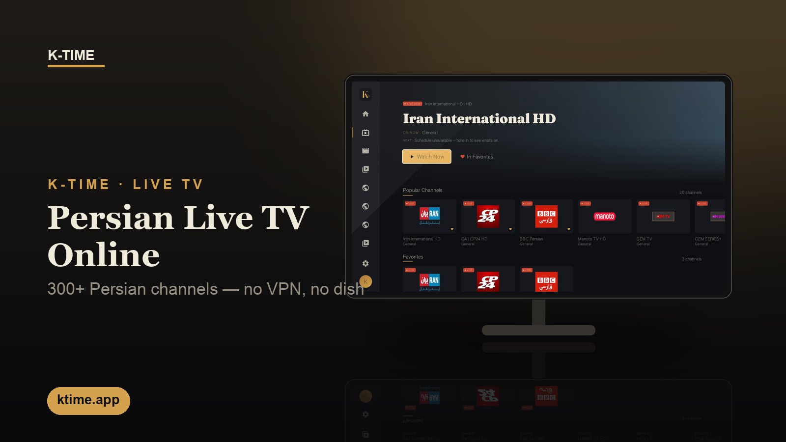 Watch Persian live TV online on K-Time — 300+ Persian-language channels